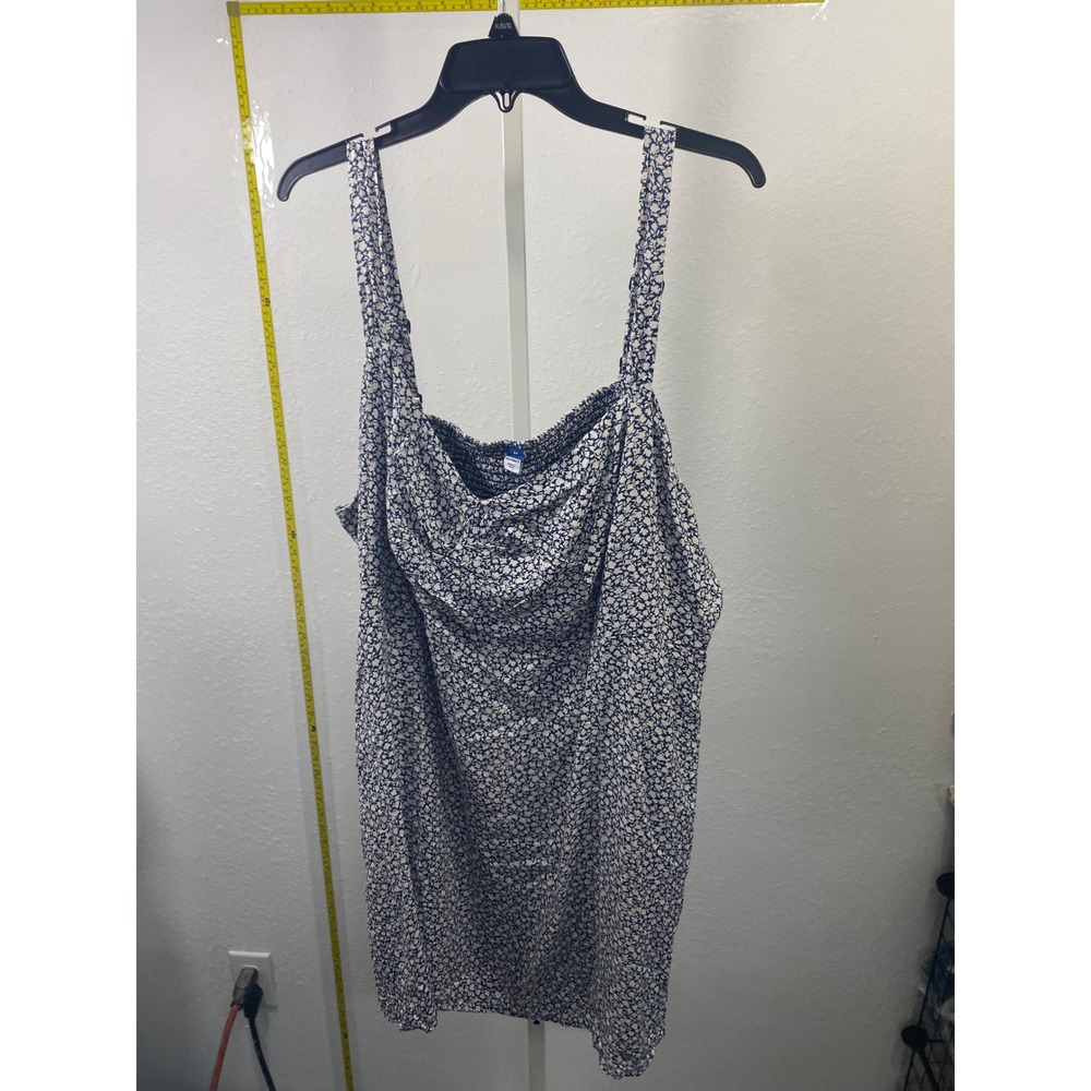 Old Navy Blue White Floral Cowl Neck Smocked Back Sleeveless Top Plus Size 3X